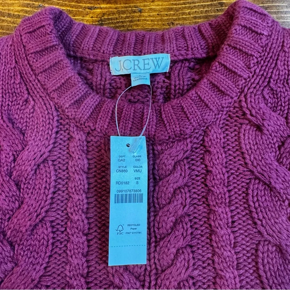 J. Crew Women's Cable-knit Crewneck Sweater - Color- Vivid Mulberry. Size Small
